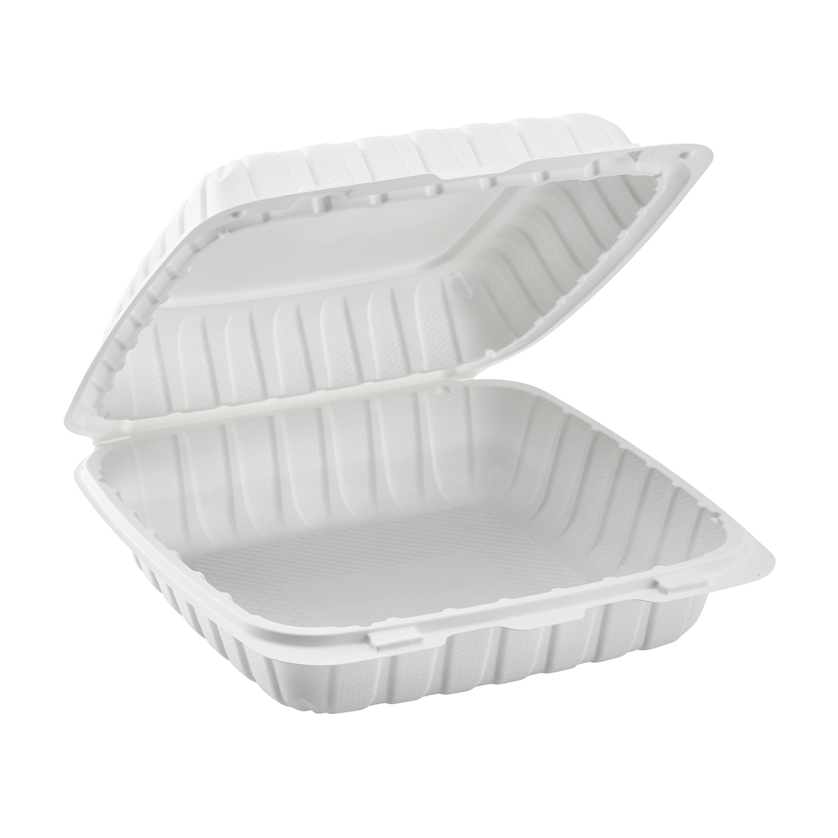 Wholesale 9" x 9" Mineral Filled PP Hinged Container, 1 compartment White - 120 ct