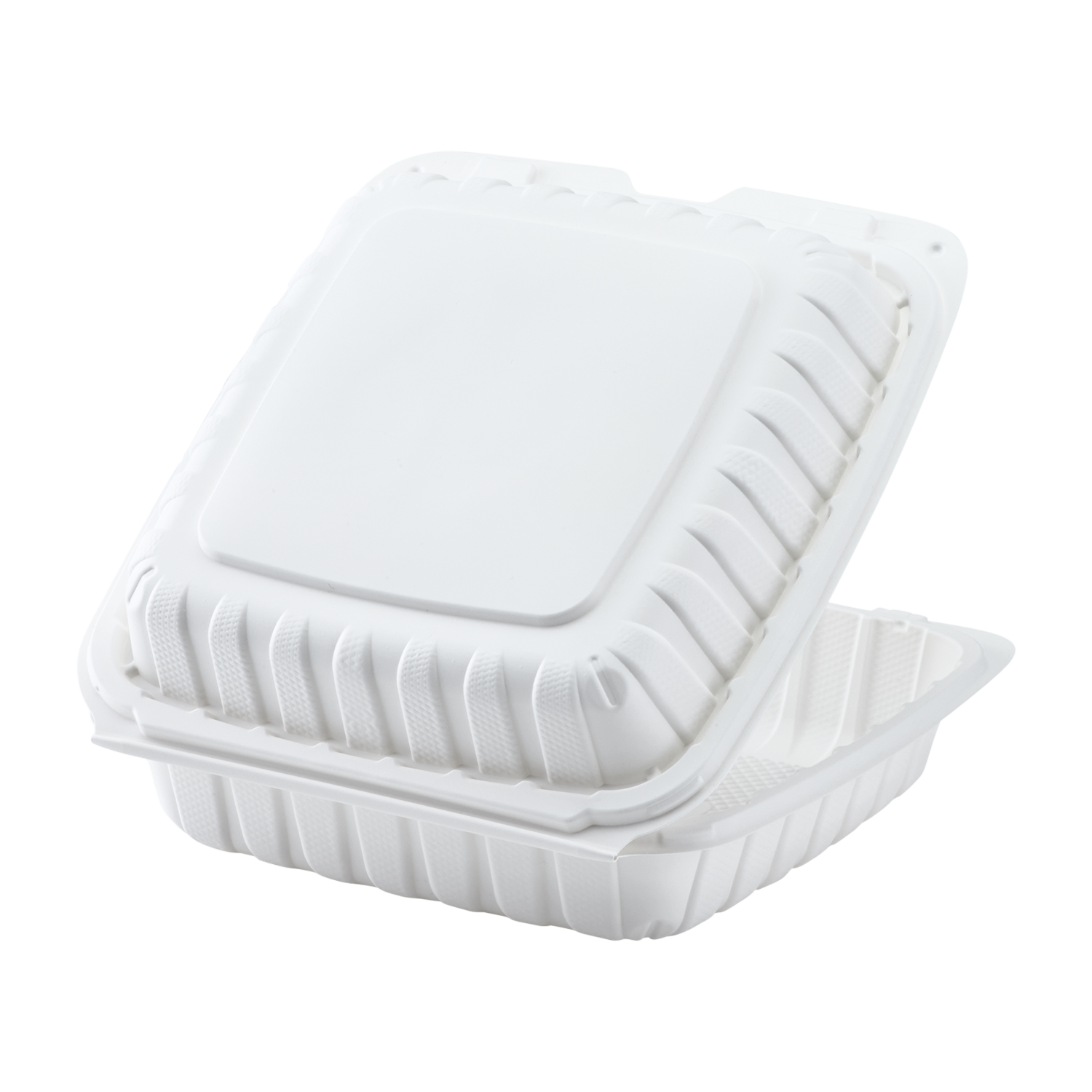 Wholesale 9" x 9" Mineral Filled PP Hinged Container, 1 compartment White - 120 ct
