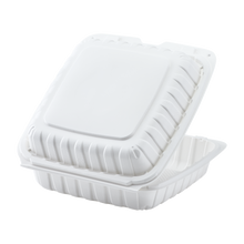 Load image into Gallery viewer, Wholesale 9&quot; x 9&quot; Mineral Filled PP Hinged Container, 1 compartment White - 120 ct
