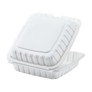Wholesale 9" x 9" Mineral Filled PP Hinged Container, 1 compartment White - 120 ct