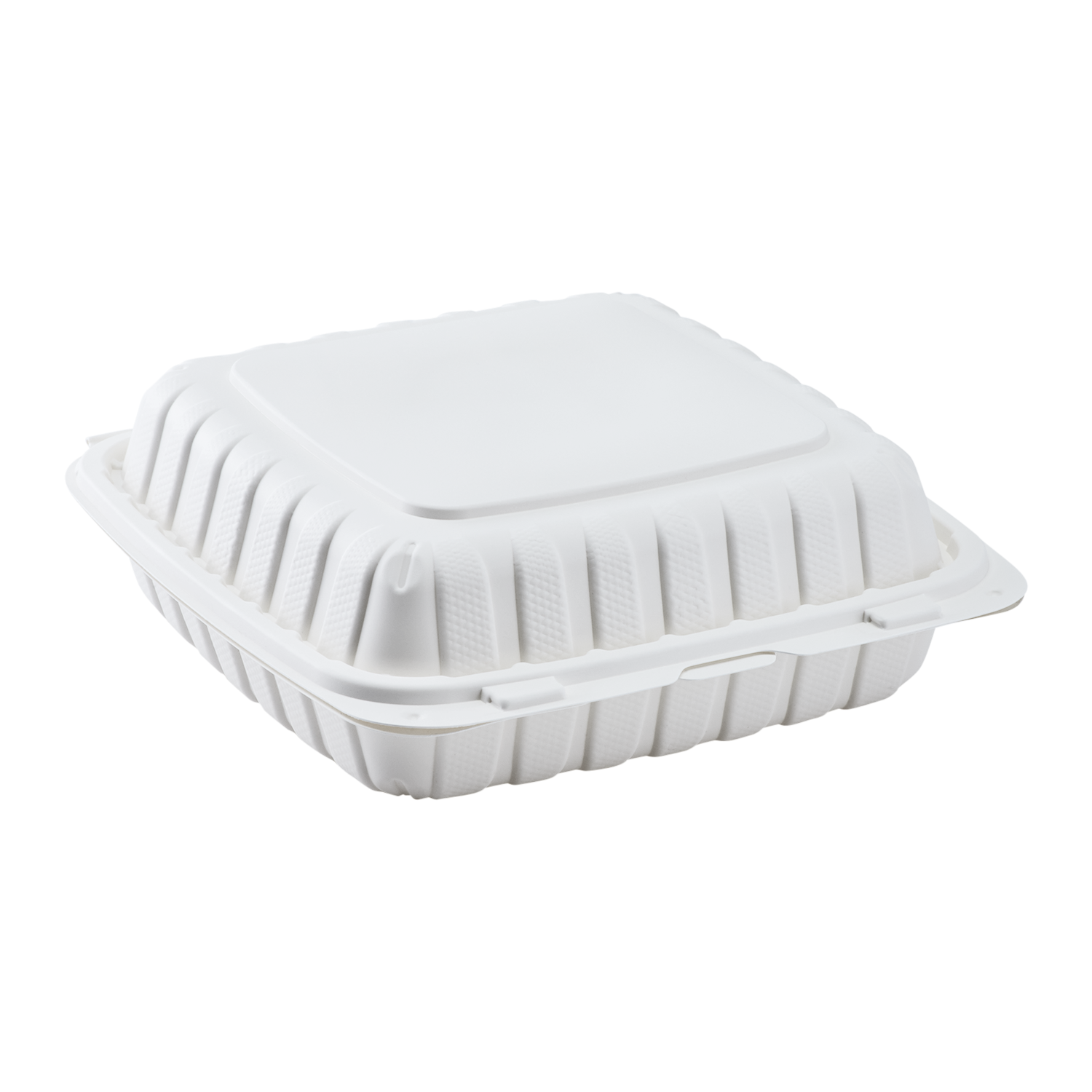 Wholesale 9" x 9" Mineral Filled PP Hinged Container, 1 compartment White - 120 ct