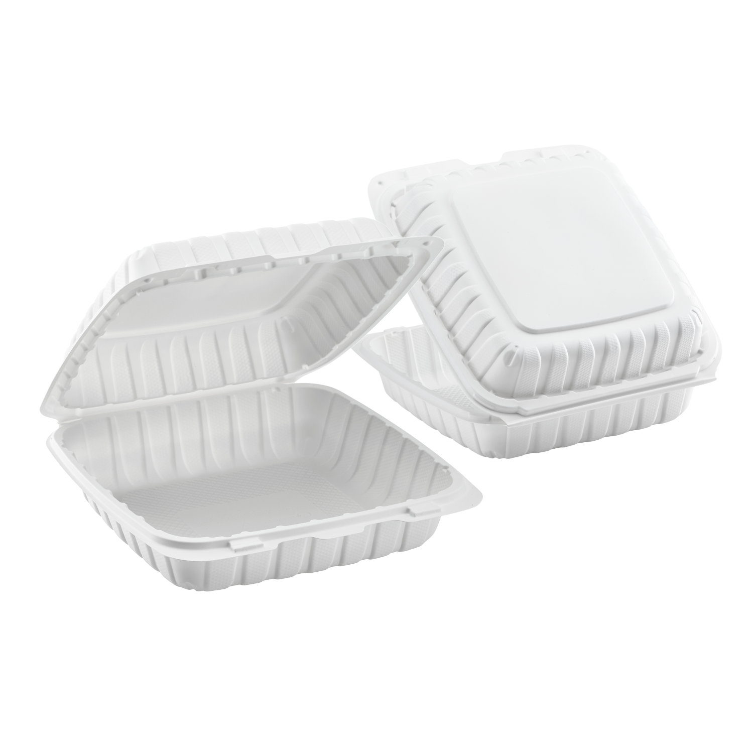 Wholesale 9" x 9" Mineral Filled PP Hinged Container, 1 compartment White - 120 ct