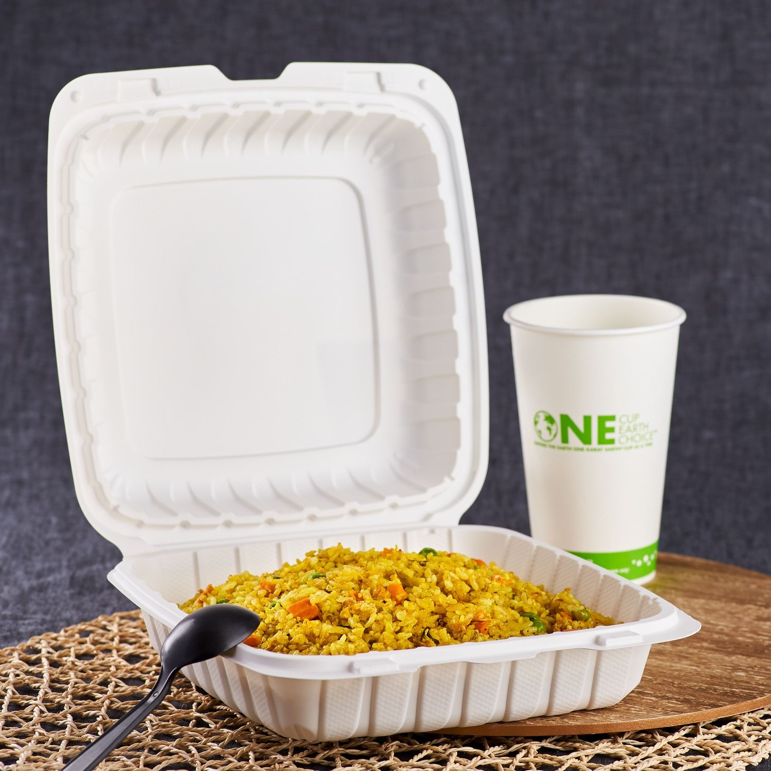 Wholesale 9" x 9" Mineral Filled PP Hinged Container, 1 compartment White - 120 ct