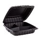 Wholesale 9" x 9" Mineral Filled PP Hinged Container, 3 compartment Black - 120 ct