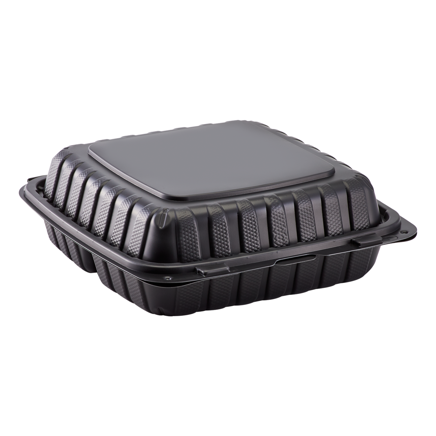 Wholesale 9" x 9" Mineral Filled PP Hinged Container, 3 compartment Black - 120 ct