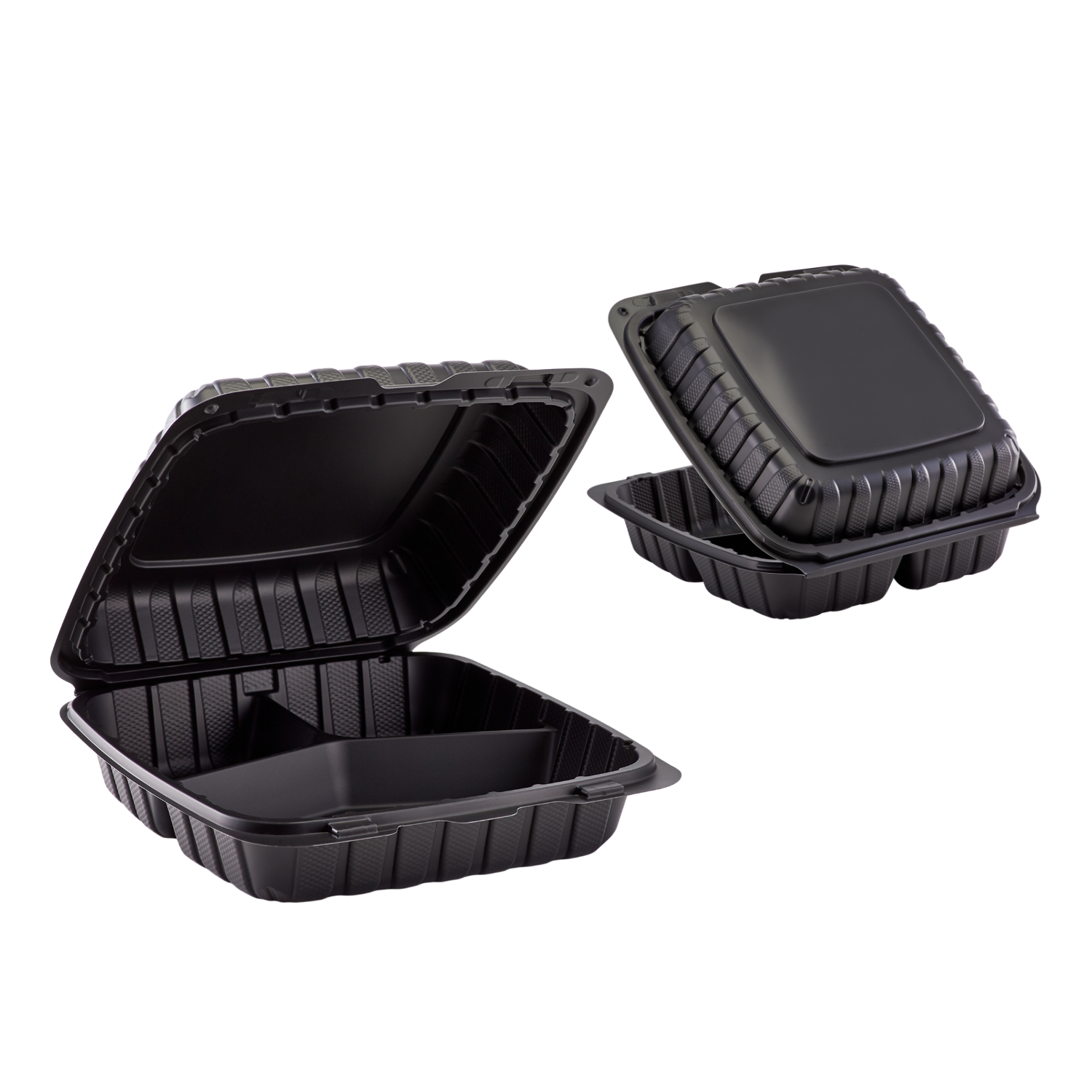 Wholesale 9" x 9" Mineral Filled PP Hinged Container, 3 compartment Black - 120 ct
