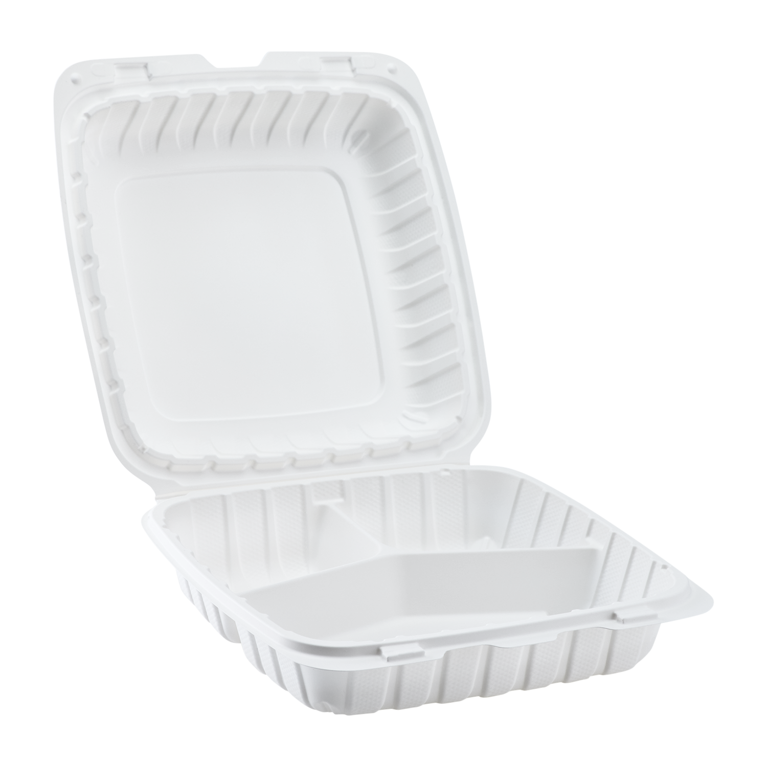 Wholesale 9" x 9" Mineral Filled PP Hinged Container, 3 compartment White - 120 ct