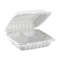 Wholesale 9" x 9" Mineral Filled PP Hinged Container, 3 compartment White - 120 ct