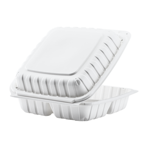 Wholesale 9" x 9" Mineral Filled PP Hinged Container, 3 compartment White - 120 ct