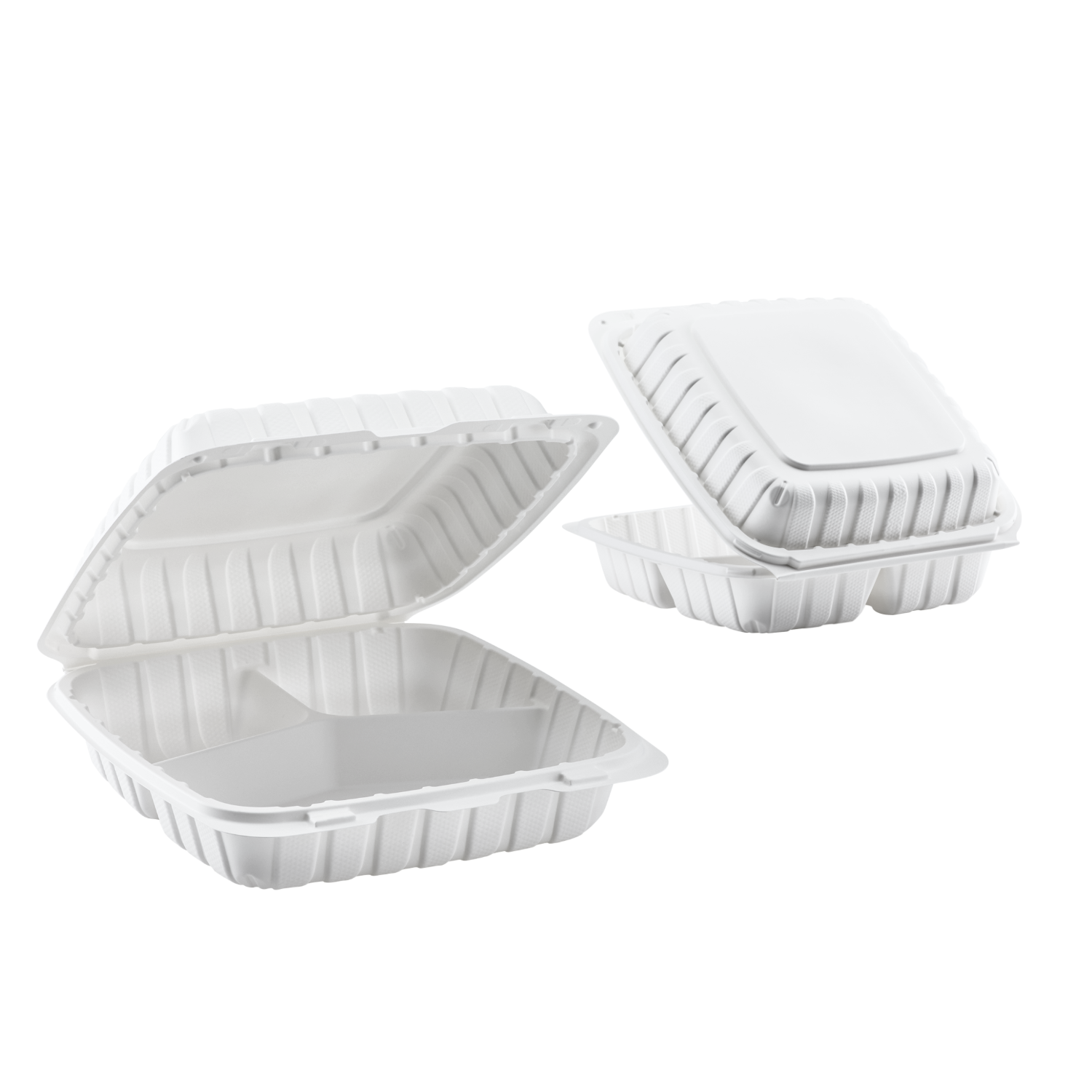 Wholesale 9" x 9" Mineral Filled PP Hinged Container, 3 compartment White - 120 ct