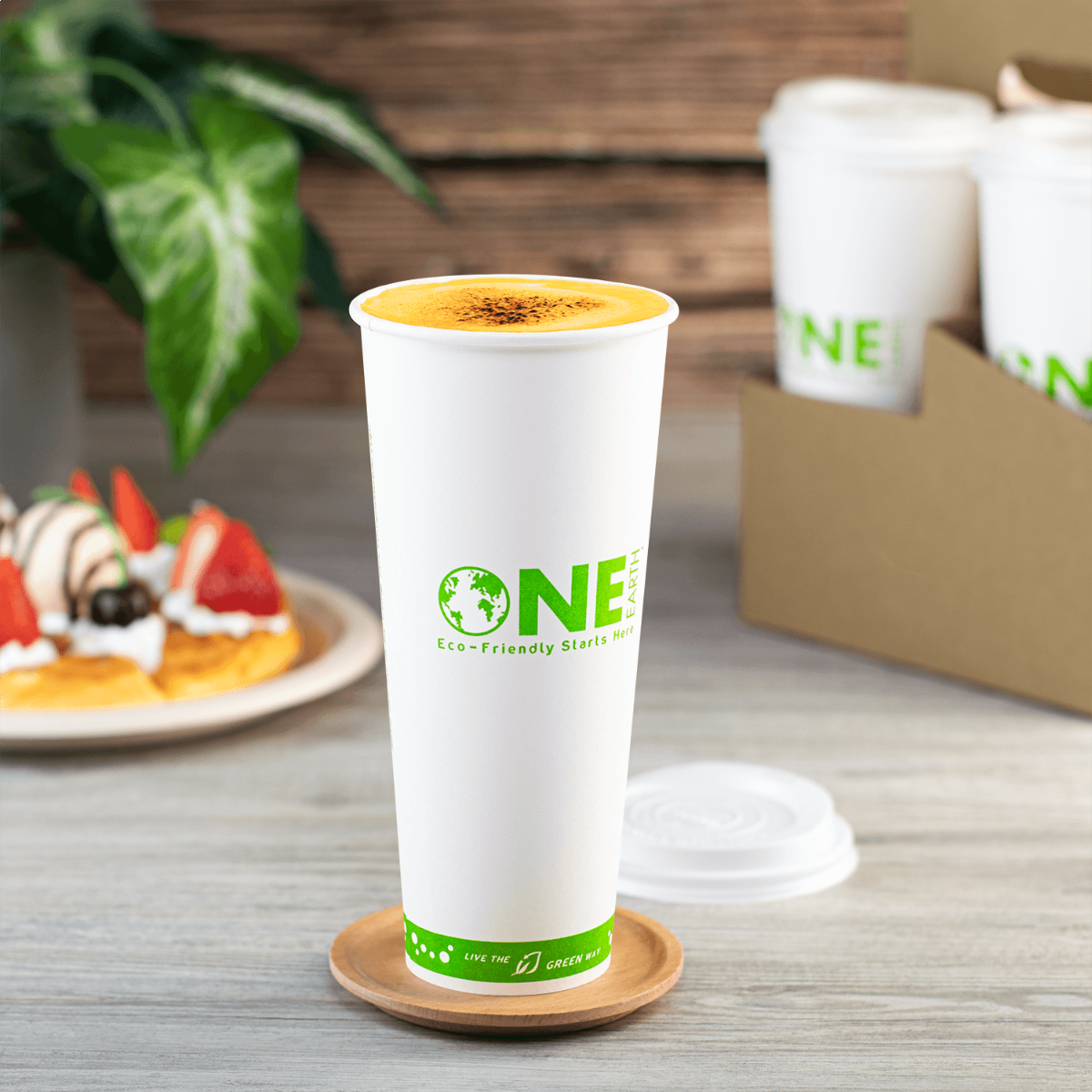 Wholesale 24oz Eco-Friendly Paper Hot Cups - One Cup, One Earth 90mm - 500 ct