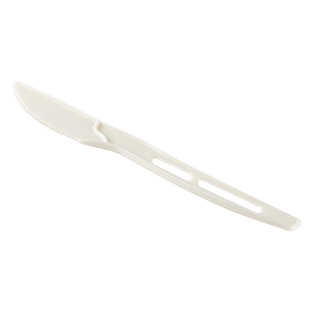 Wholesale WRAPPED CPLA Compostable Knife, Heavy Weight White - 750 ct