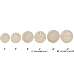 Wholesale 10'' Compostable Bagasse Round Plates, Natural - 500 ct