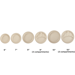 Wholesale 10'' Compostable Bagasse Round Plates, Natural - 3 Compartments - 500 ct