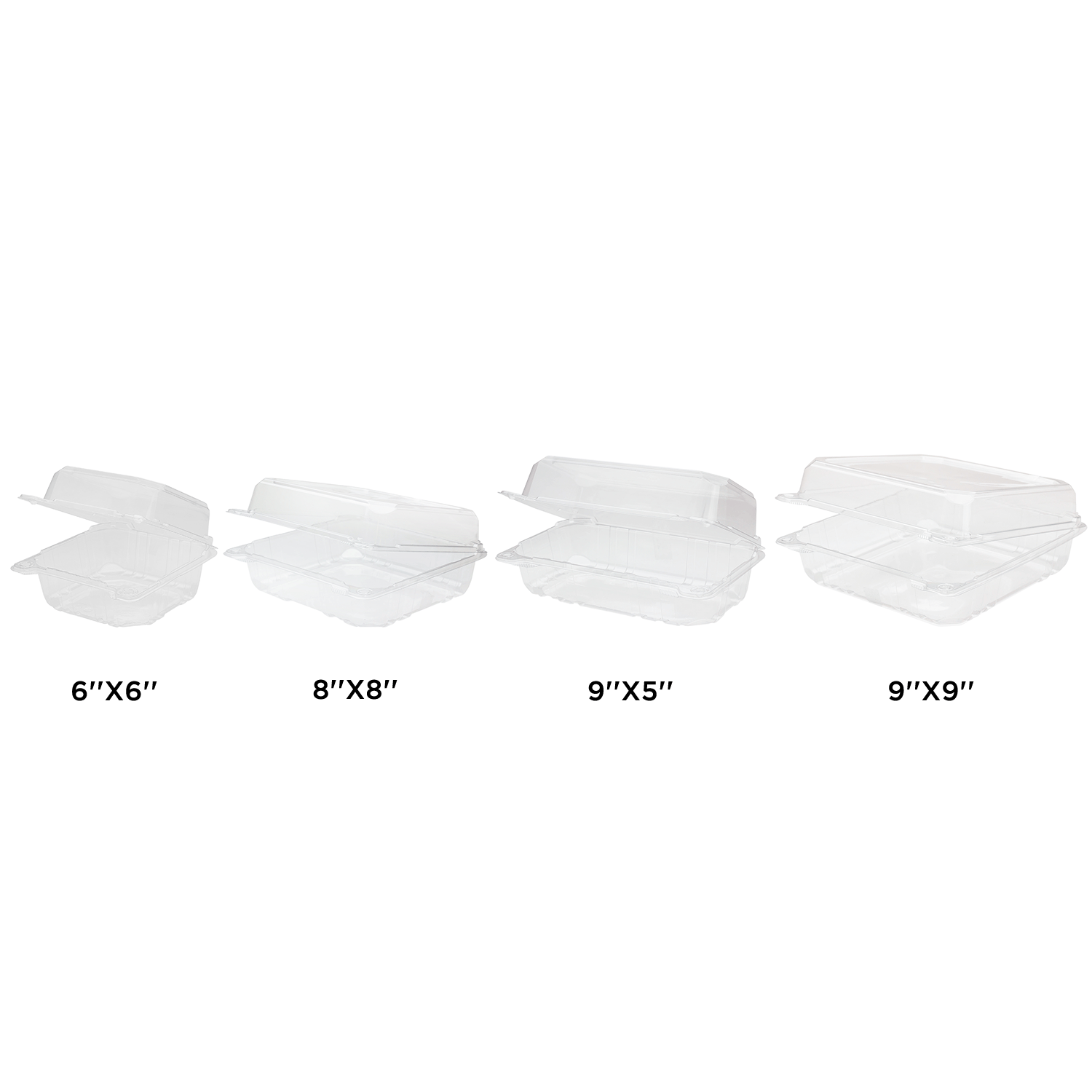 Wholesale 9''x9'' PET Plastic Hinged Containers - 200 ct
