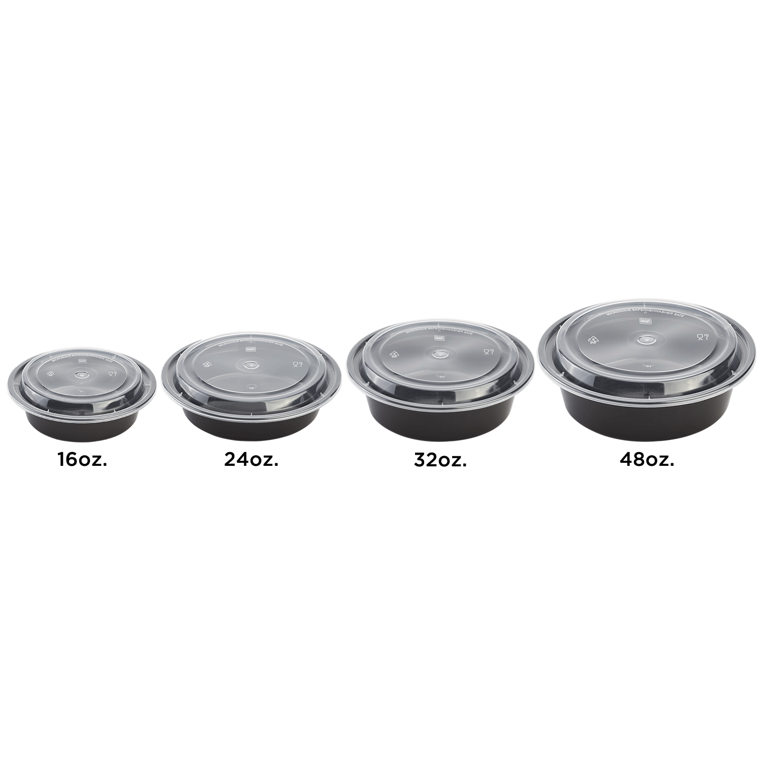 Wholesale 24oz PP Plastic Microwavable Round Food Containers & Lids Black - 150 ct