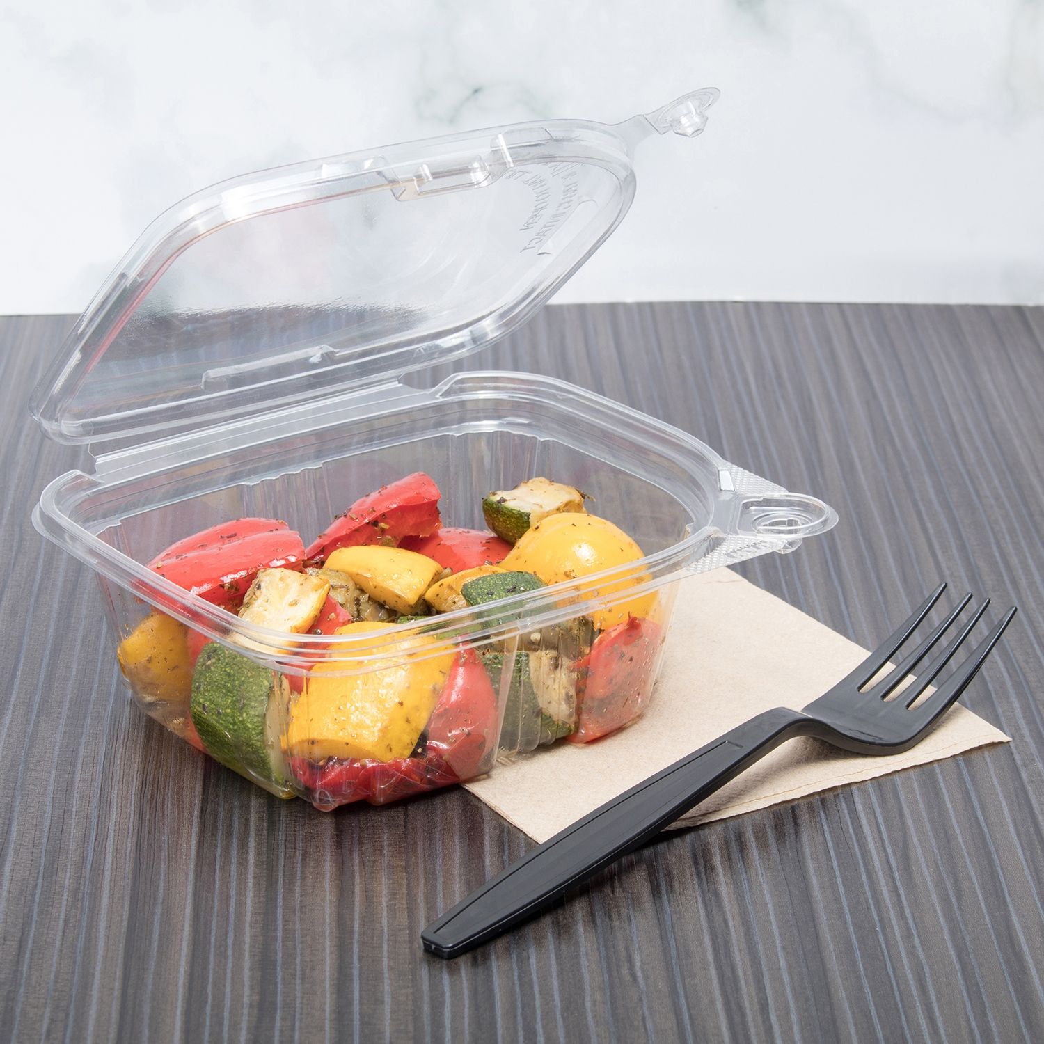 Wholesale 12oz PET Plastic Tamper Resistant Hinged Deli Container with Lid - 200 ct