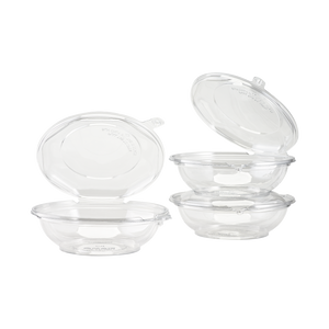 Wholesale 16oz PET Plastic Tamper Resistant Hinged Salad Bowl with Dome Lid - 240 sets