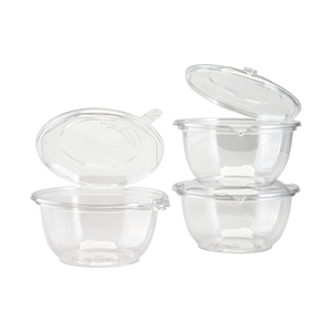 Wholesale 32oz PET Plastic Tamper Resistant Hinged Salad Bowl with Dome Lid - 240 sets