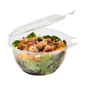 Wholesale 32oz PET Plastic Tamper Resistant Hinged Salad Bowl with Dome Lid - 240 sets