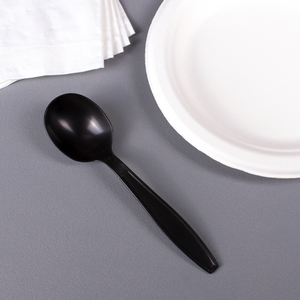 Wholesale PP Plastic Extra Heavy Weight Soup Spoons Black - 1,000 ct