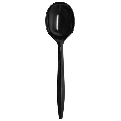 Wholesale PS Plastic Medium Weight Soup Spoons Bulk Box Black - 1,000 ct
