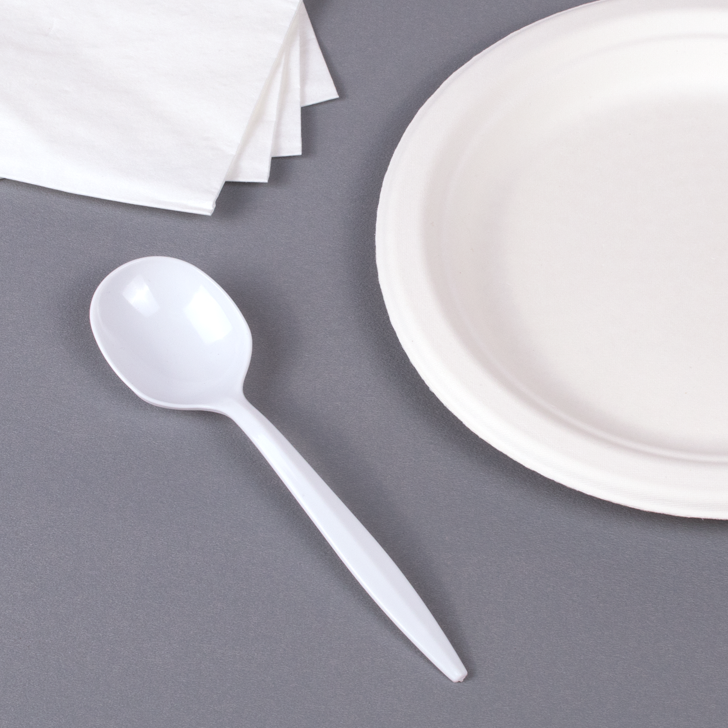 Wholesale PS Plastic Medium Weight Soup Spoons Bulk Box White - 1,000 ct