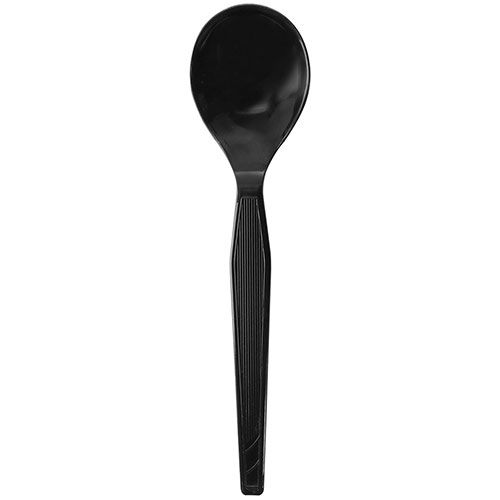 Wholesale PS Plastic Medium-Heavy Weight Soup Spoons Bulk Box Black - 1,000 ct