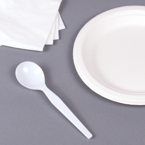 Wholesale PS Plastic Medium-Heavy Weight Soup Spoons Bulk Box White - 1,000 ct