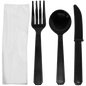 Wholesale PS Plastic Heavy Weight Cutlery Kits Black - 250 ct