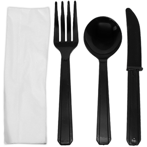 Wholesale PS Plastic Heavy Weight Cutlery Kits Black - 250 ct
