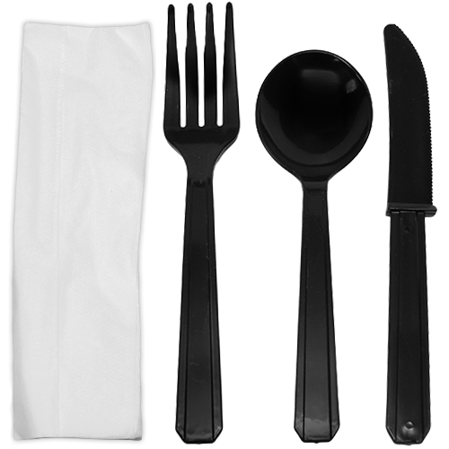 Wholesale PS Plastic Heavy Weight Cutlery Kits Black - 250 ct