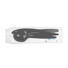 Load image into Gallery viewer, Wholesale PP Plastic Medium-Heavy Weight Cutlery Kits with Salt and Pepper Black - 250 ct
