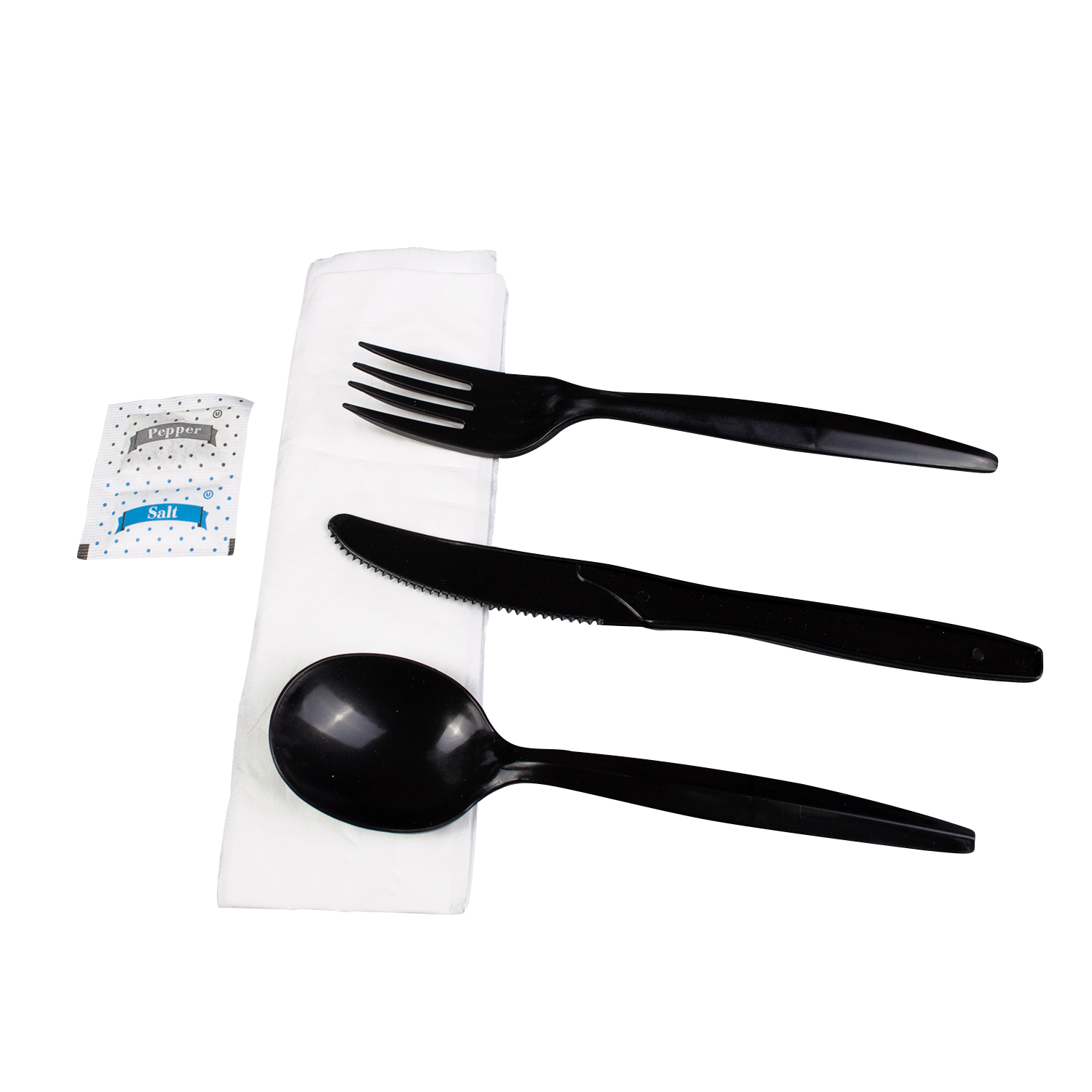 Wholesale PP Plastic Medium-Heavy Weight Cutlery Kits with Salt and Pepper Black - 250 ct