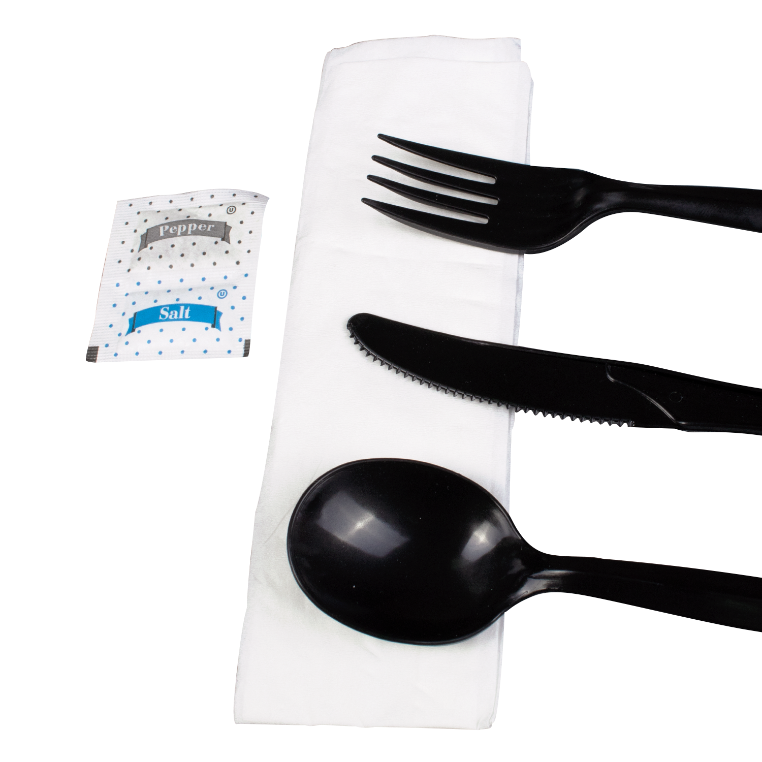 Wholesale PP Plastic Medium-Heavy Weight Cutlery Kits with Salt and Pepper Black - 250 ct