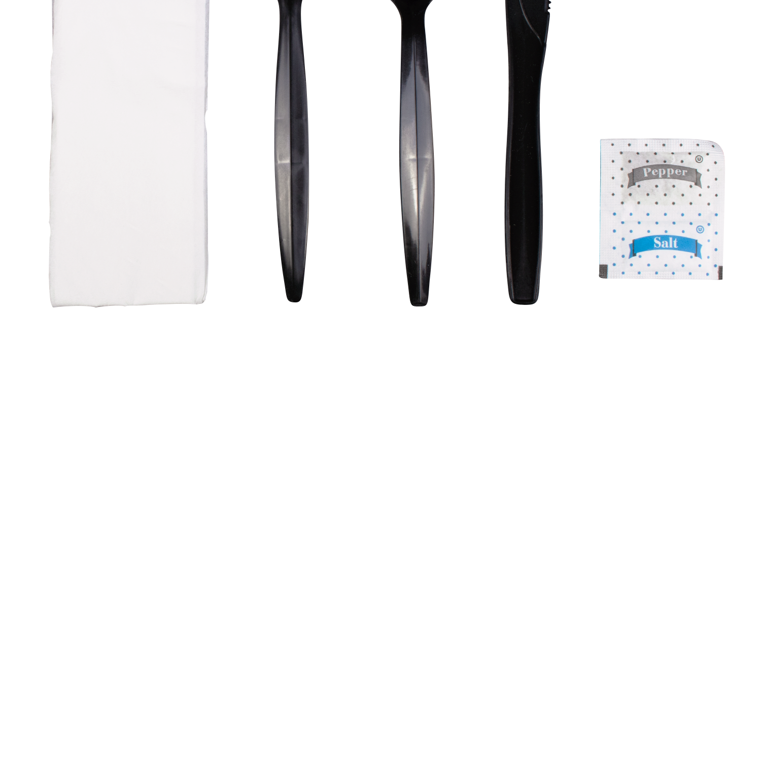 Wholesale PP Plastic Medium-Heavy Weight Cutlery Kits with Salt and Pepper Black - 250 ct