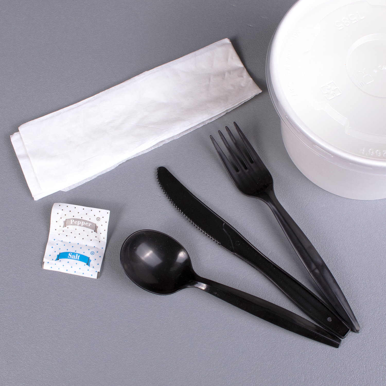 Wholesale PP Plastic Medium-Heavy Weight Cutlery Kits with Salt and Pepper Black - 250 ct