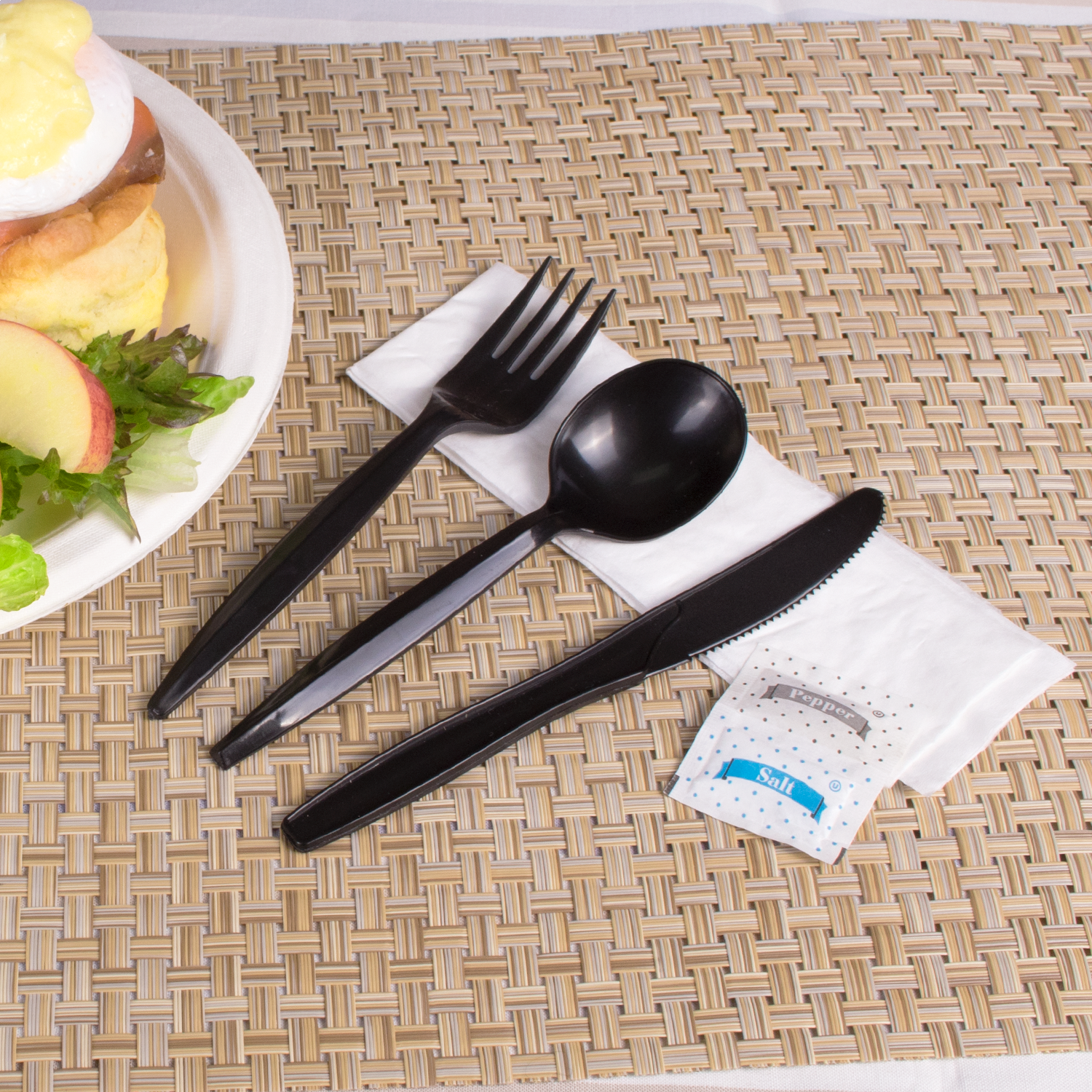Wholesale PP Plastic Medium-Heavy Weight Cutlery Kits with Salt and Pepper Black - 250 ct