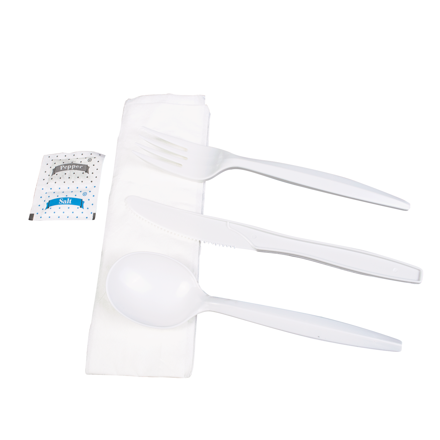 Wholesale PP Plastic Medium-Heavy Weight Cutlery Kits with Salt and Pepper White - 250 ct