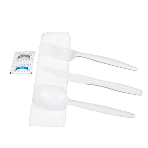 Wholesale PP Plastic Medium-Heavy Weight Cutlery Kits with Salt and Pepper White - 250 ct