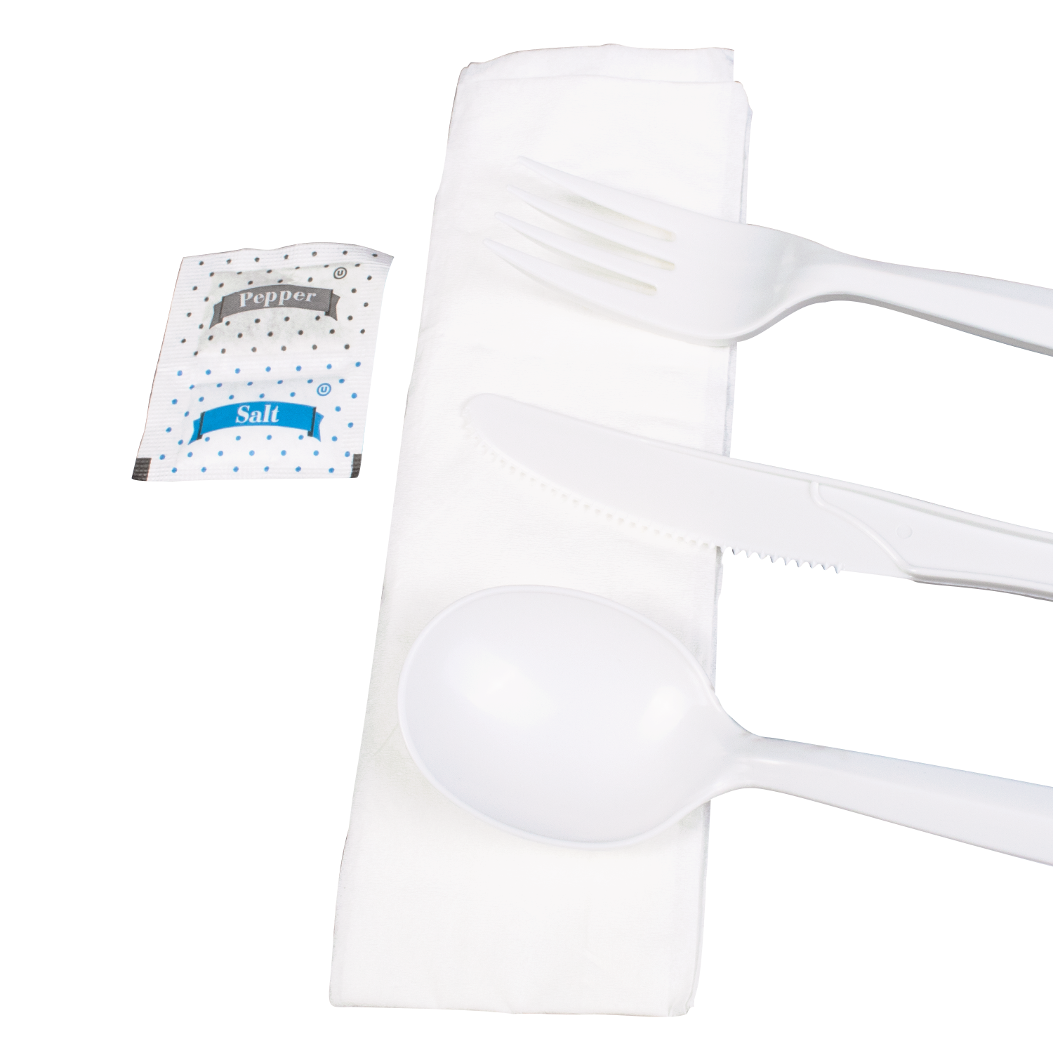 Wholesale PP Plastic Medium-Heavy Weight Cutlery Kits with Salt and Pepper White - 250 ct
