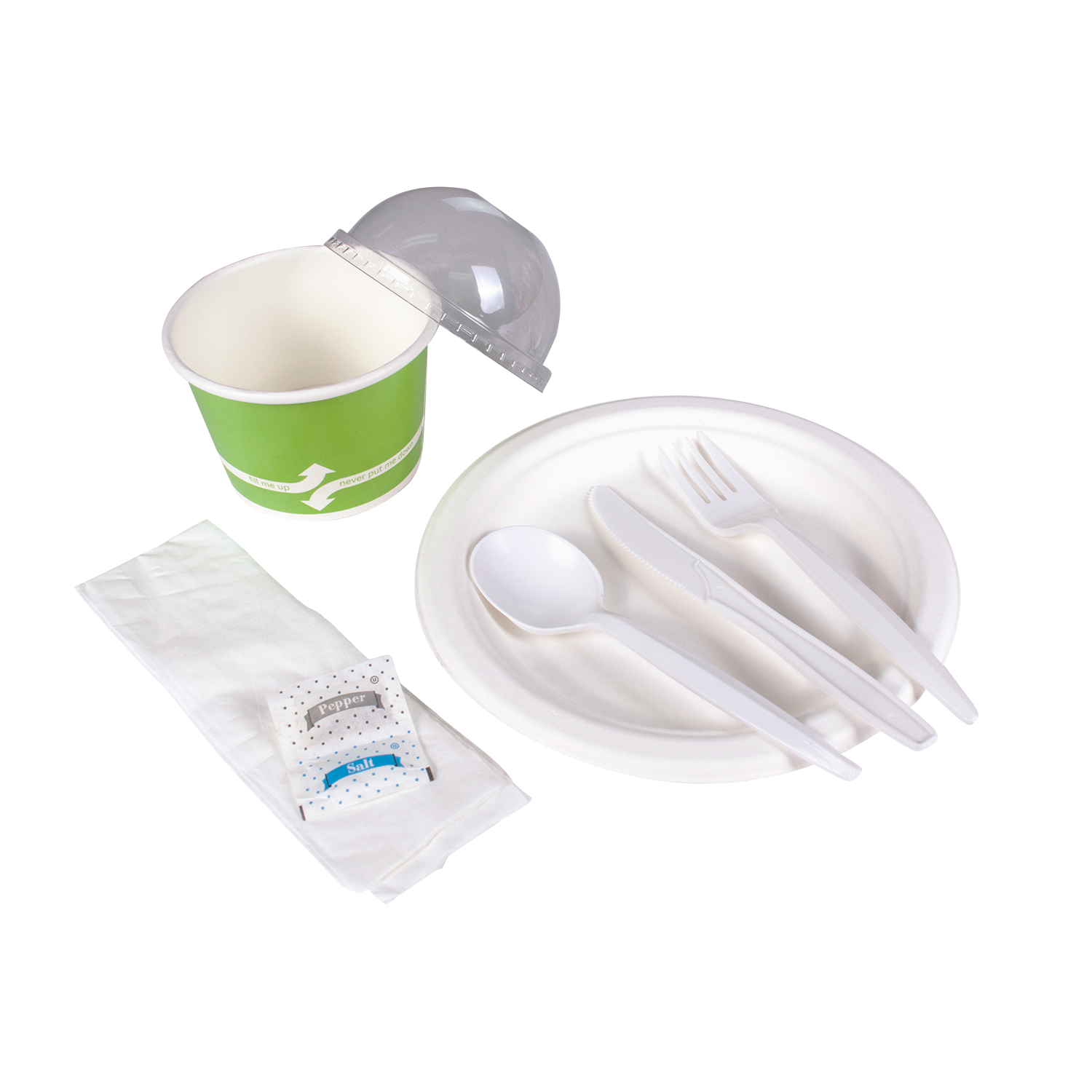 Wholesale PP Plastic Medium-Heavy Weight Cutlery Kits with Salt and Pepper White - 250 ct