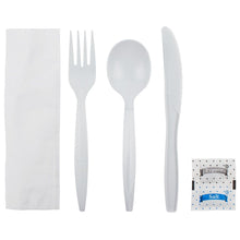 Load image into Gallery viewer, Wholesale PP Plastic Medium-Heavy Weight Cutlery Kits with Salt and Pepper White - 250 ct
