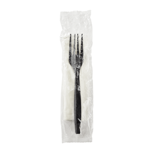 Wholesale PP Plastic Heavy Weight Cutlery Kits Fork, 1-ply Napkin Black - 500 ct