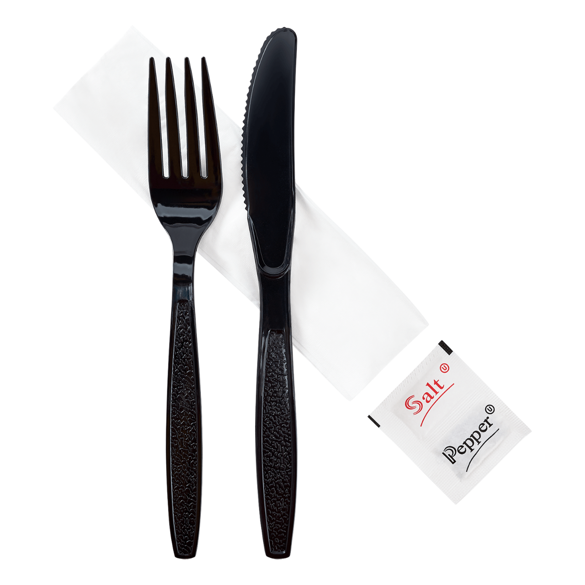 Wholesale PS Heavy-Weight Cutlery Kits Knife, Fork, 1-ply Napkin, Salt, Pepper - 250 ct