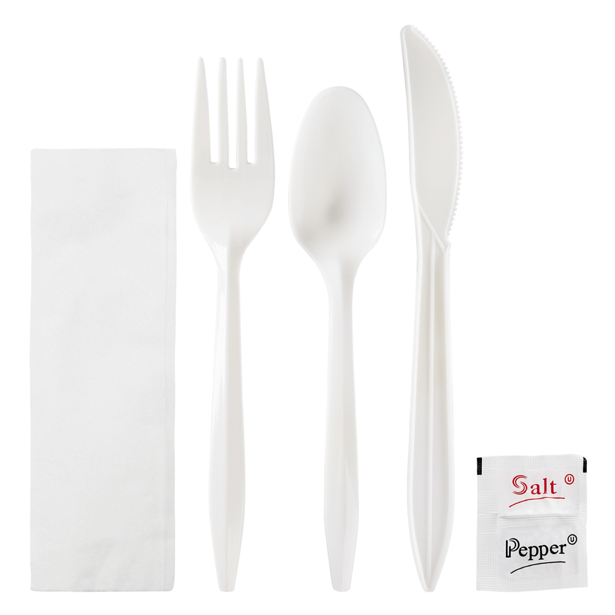 Wholesale PP Plastic Medium Weight Cutlery Kits with Salt and Pepper White - 250 ct
