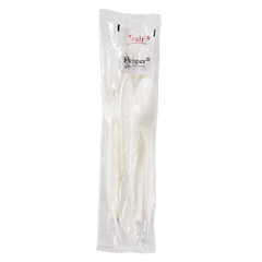 Wholesale PP Plastic Medium Weight Cutlery Kits with Salt and Pepper White - 250 ct