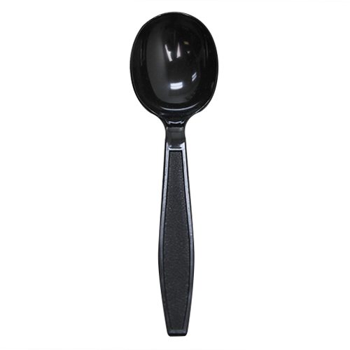 Wholesale PS Plastic Heavy Weight Soup Spoons Bulk Box Black - 1,000 ct