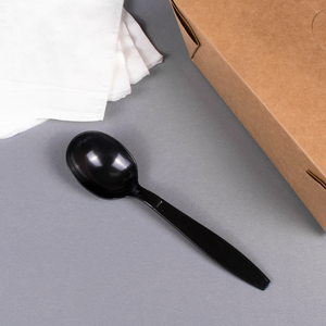 Wholesale PS Plastic Heavy Weight Soup Spoons Bulk Box Black - 1,000 ct