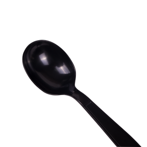 Wholesale PS Plastic Heavy Weight Soup Spoons Black - Wrapped - 1,000 ct